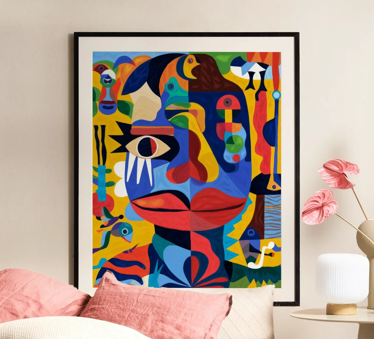 Volti frammentati poster con telaio in legno da Monarco Virtuoso