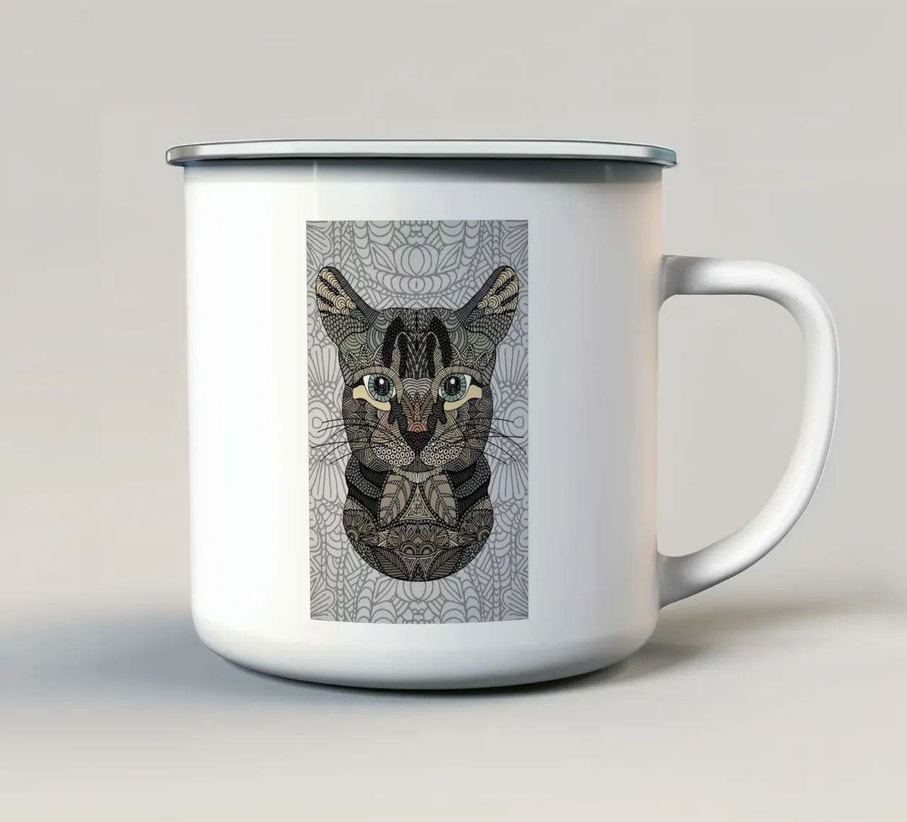 Tabby Cat enamel mug by Angelika Parker