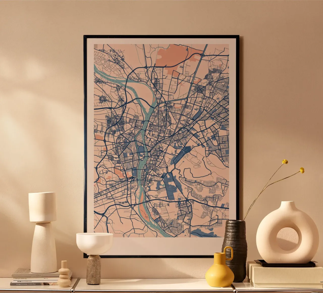 Il Cairo - Il Nilo e la storia poster con telaio in legno da MOOODZART