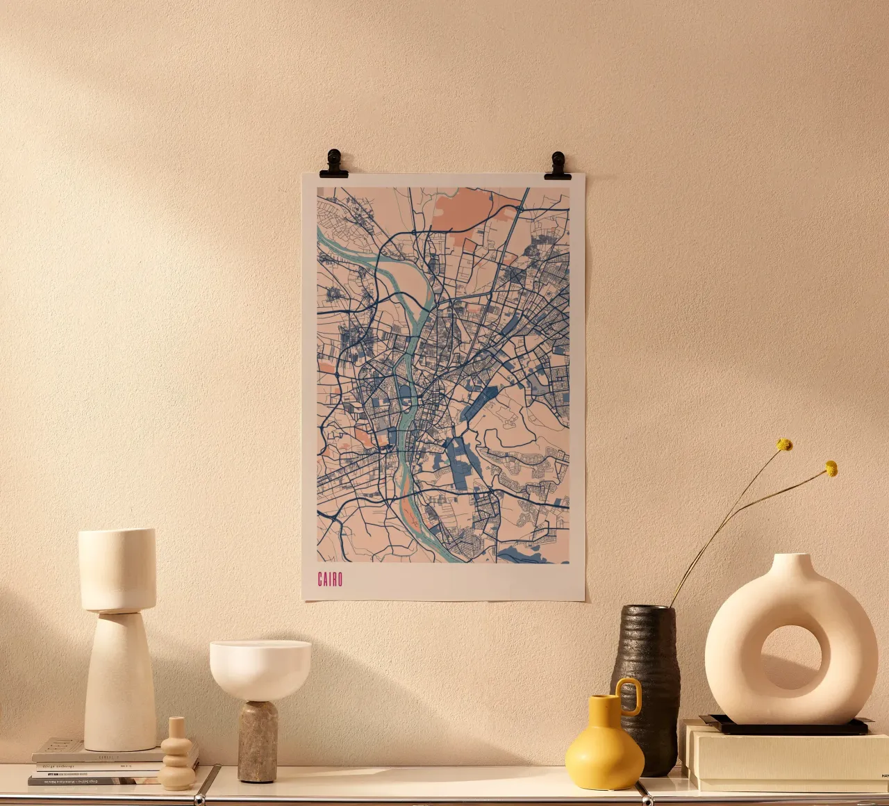 Il Cairo - Il Nilo e la storia poster con telaio in legno da MOOODZART