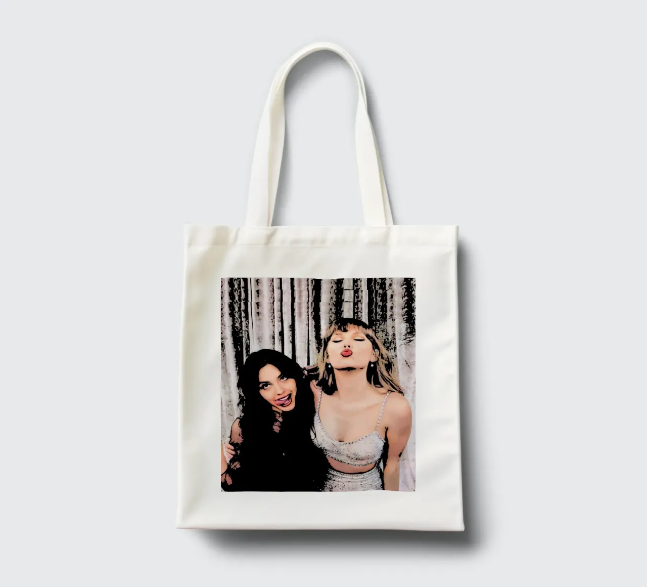 Taylor Swift e Olivia Rodriguez pop art borsa in juta da music soul