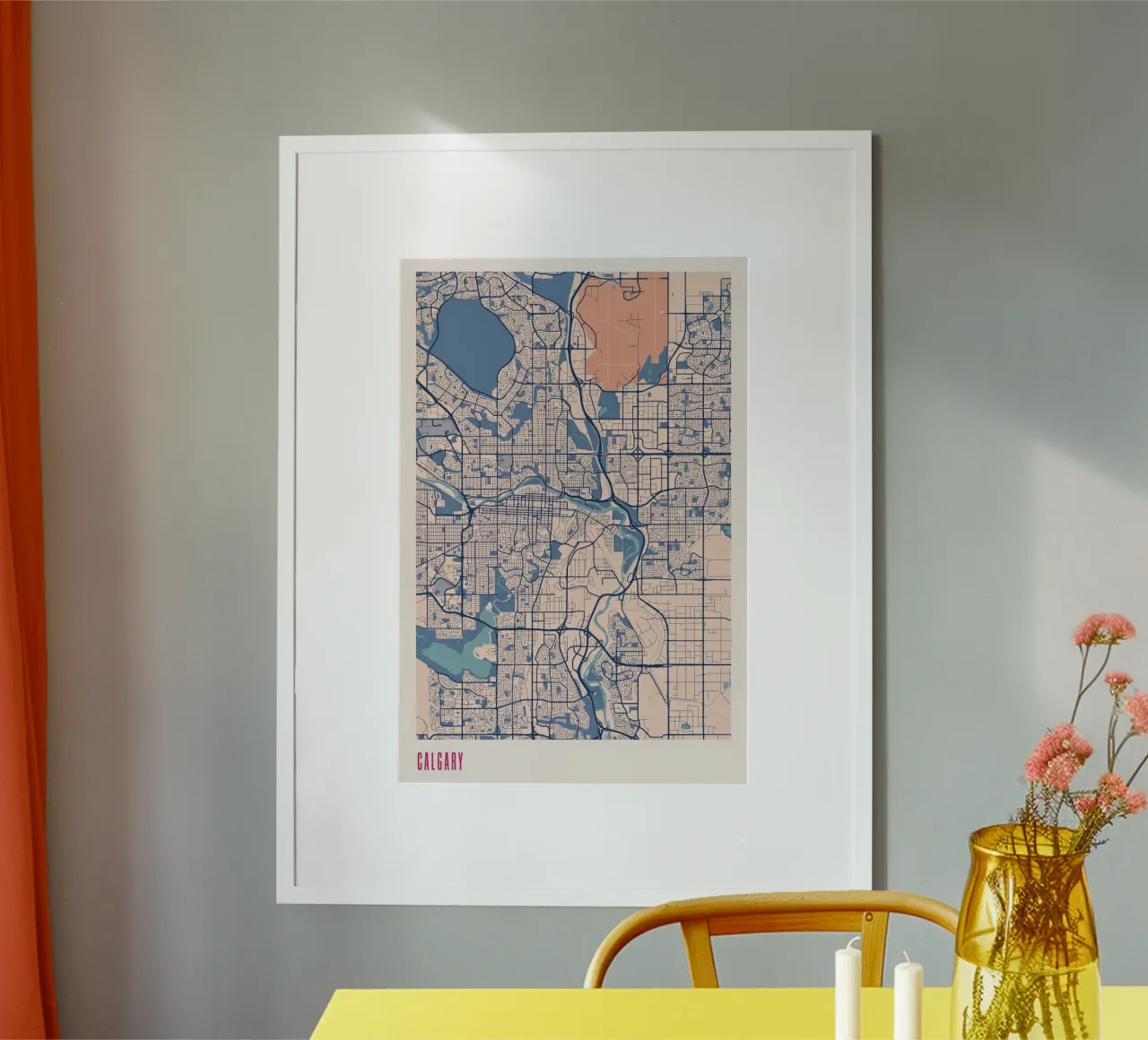 Calgary - La città sul fiume Bow poster con telaio in legno da MOOODZART