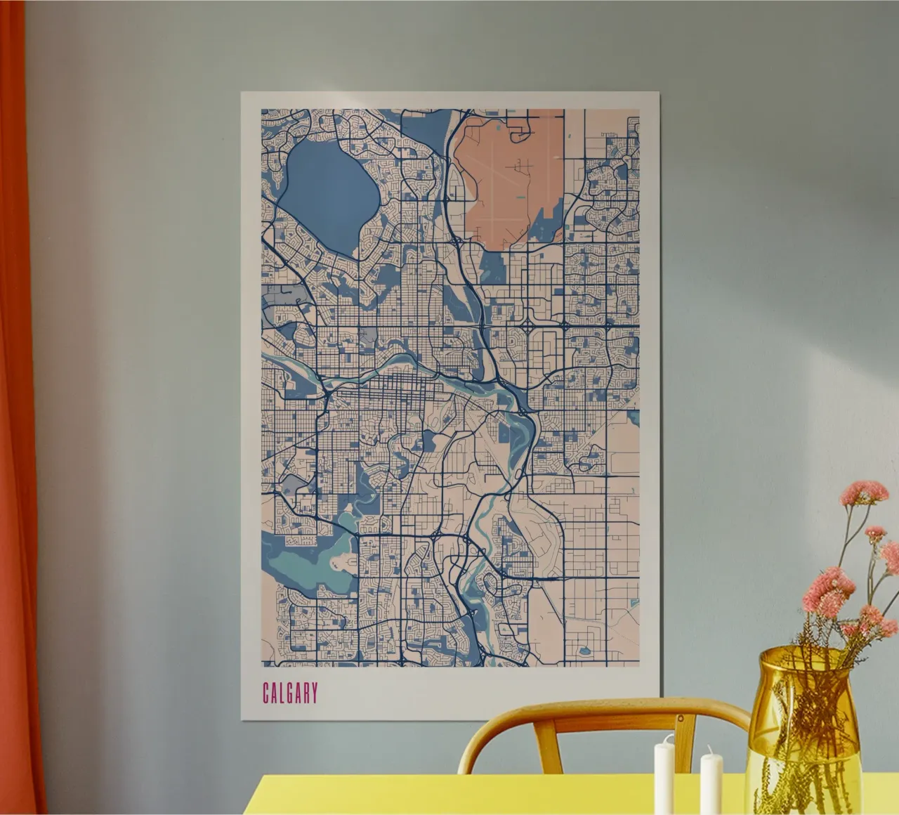 Calgary - La città sul fiume Bow poster con telaio in legno da MOOODZART