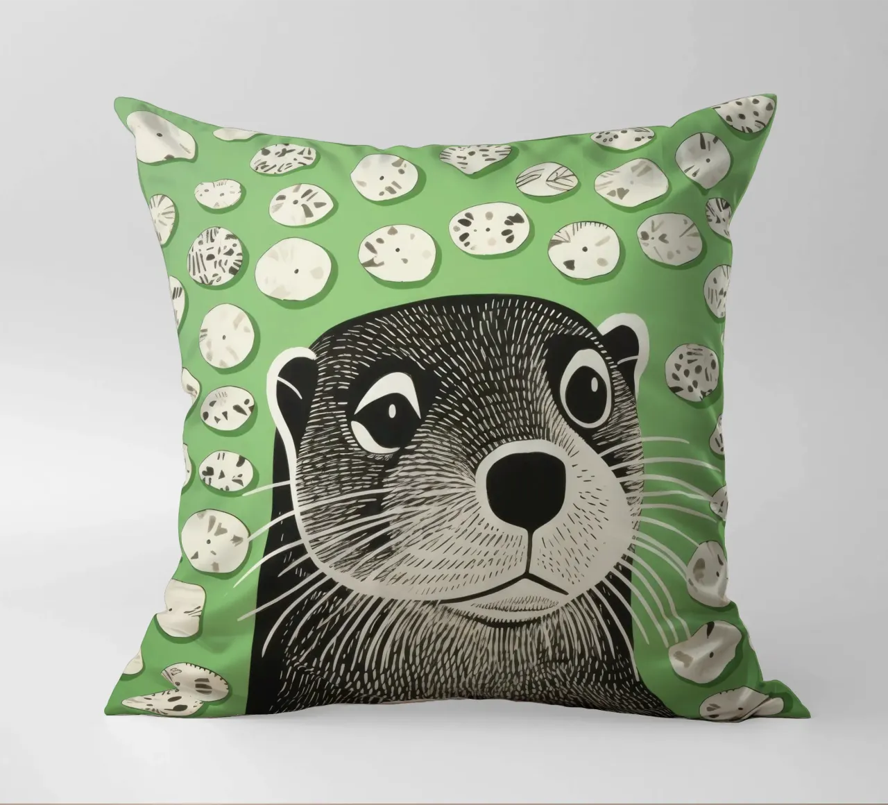 Lontra verde 2 cuscino da Minimal Animal Art