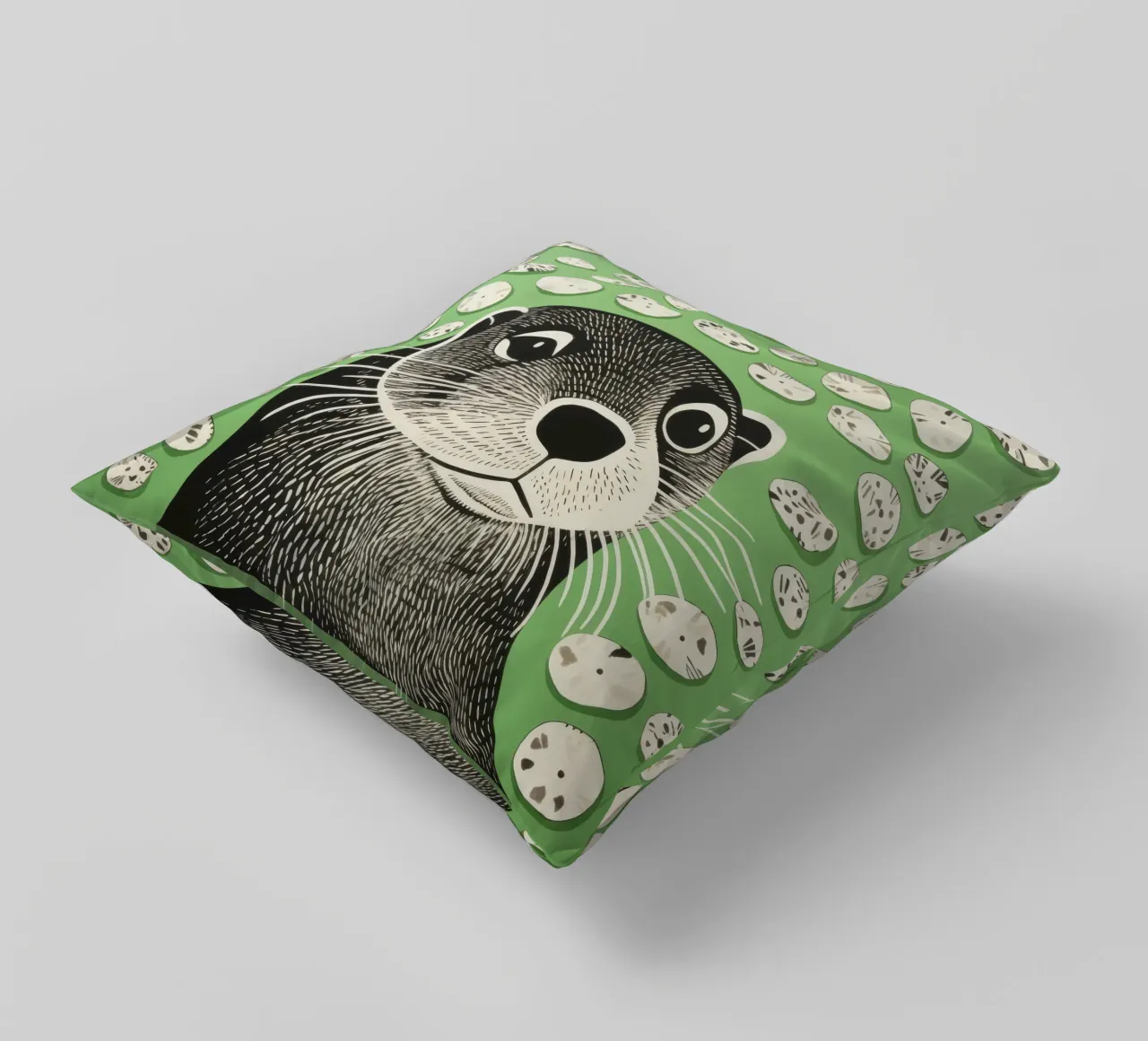 Lontra verde 2 cuscino da Minimal Animal Art