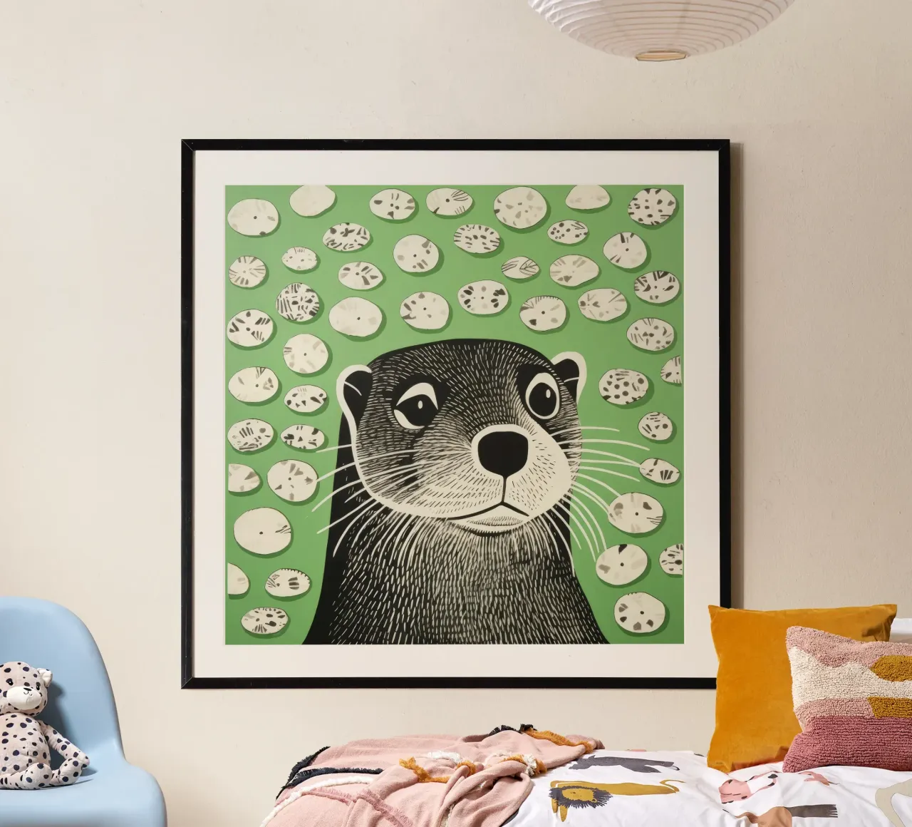 Lontra verde 2 poster con telaio in plastica da Minimal Animal Art
