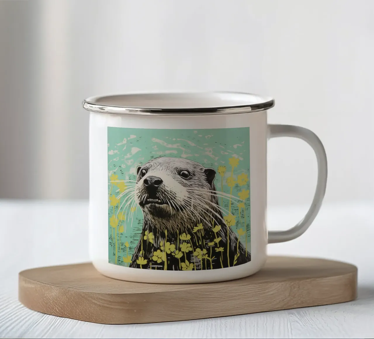 Lontra verde 3 tazza in smalto da Minimal Animal Art