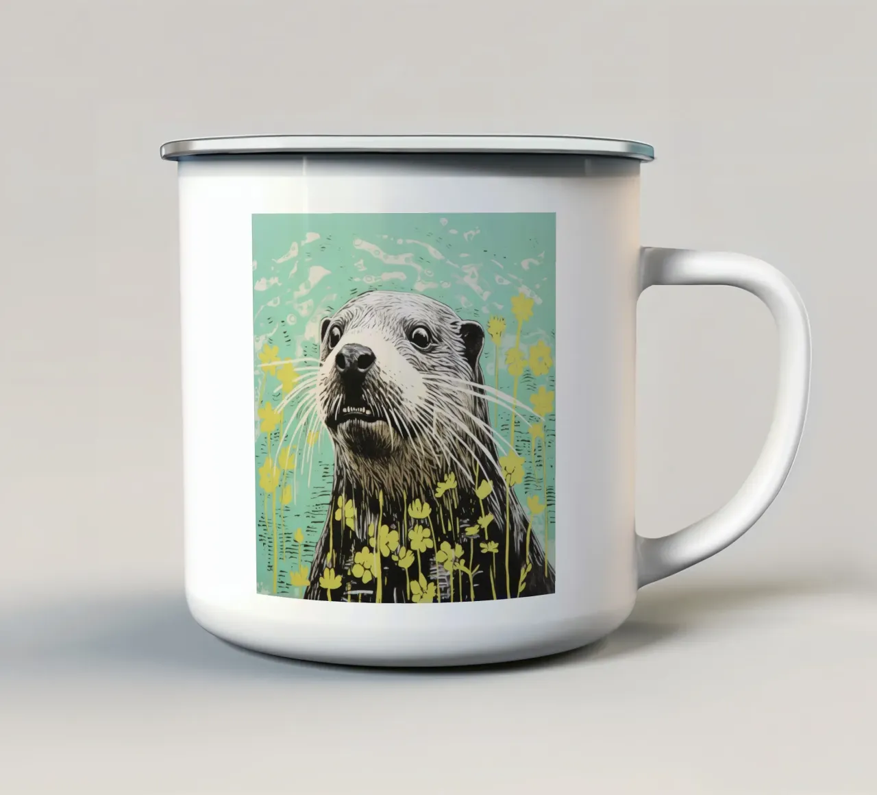 Lontra verde 3 tazza in smalto da Minimal Animal Art