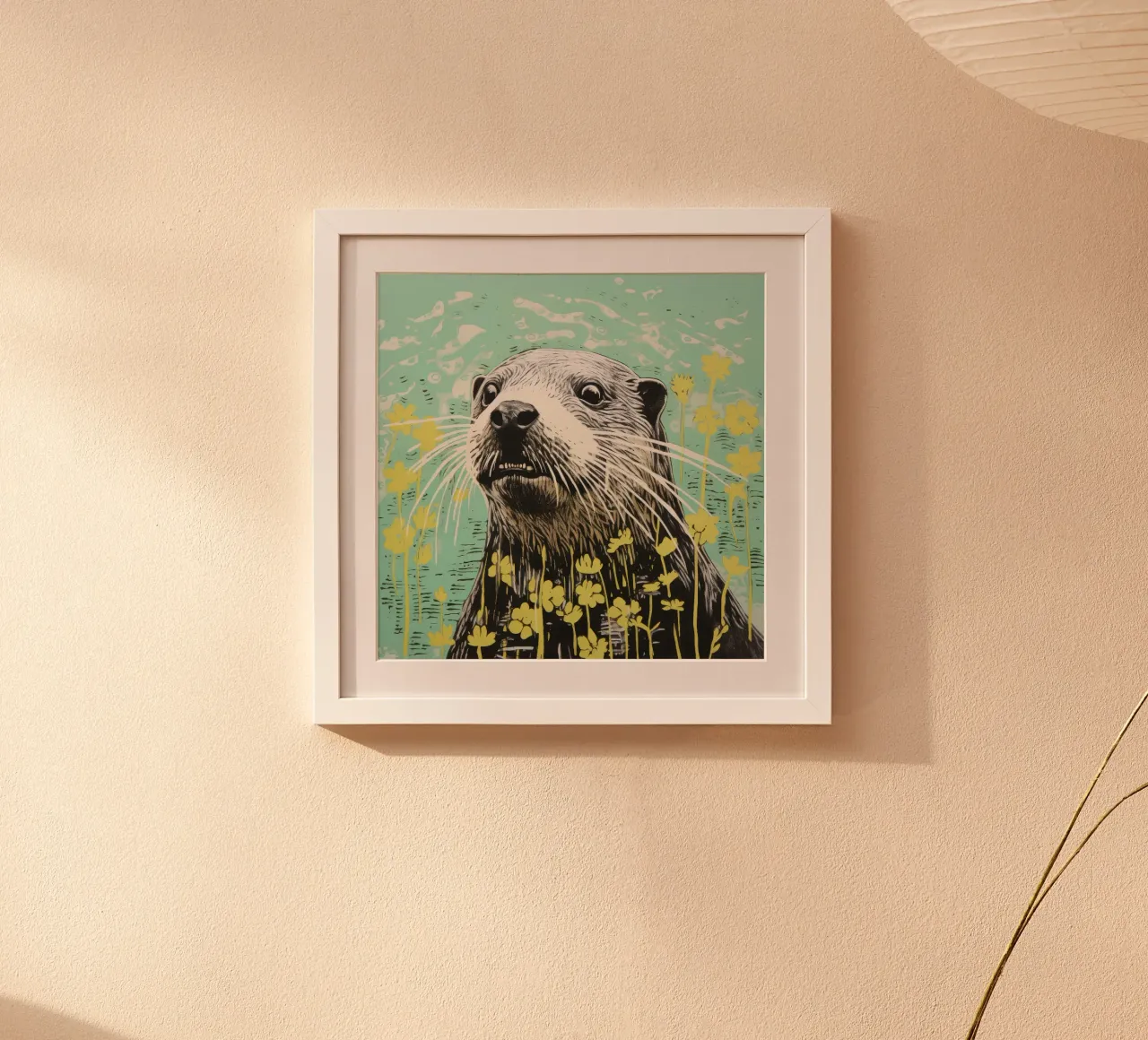 Lontra verde 3 poster con telaio in legno da Minimal Animal Art