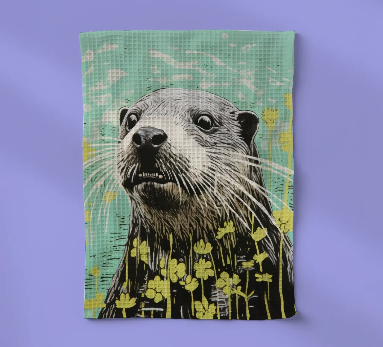 Loutre verte 3 torchon de Minimal Animal Art