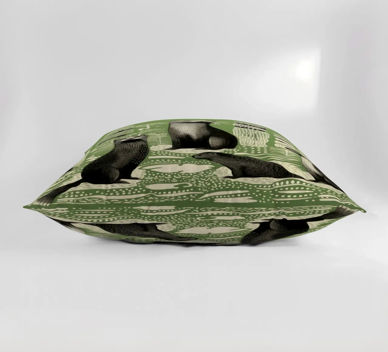 Green Otter 4 decorative cushion by Minimal Animal Art