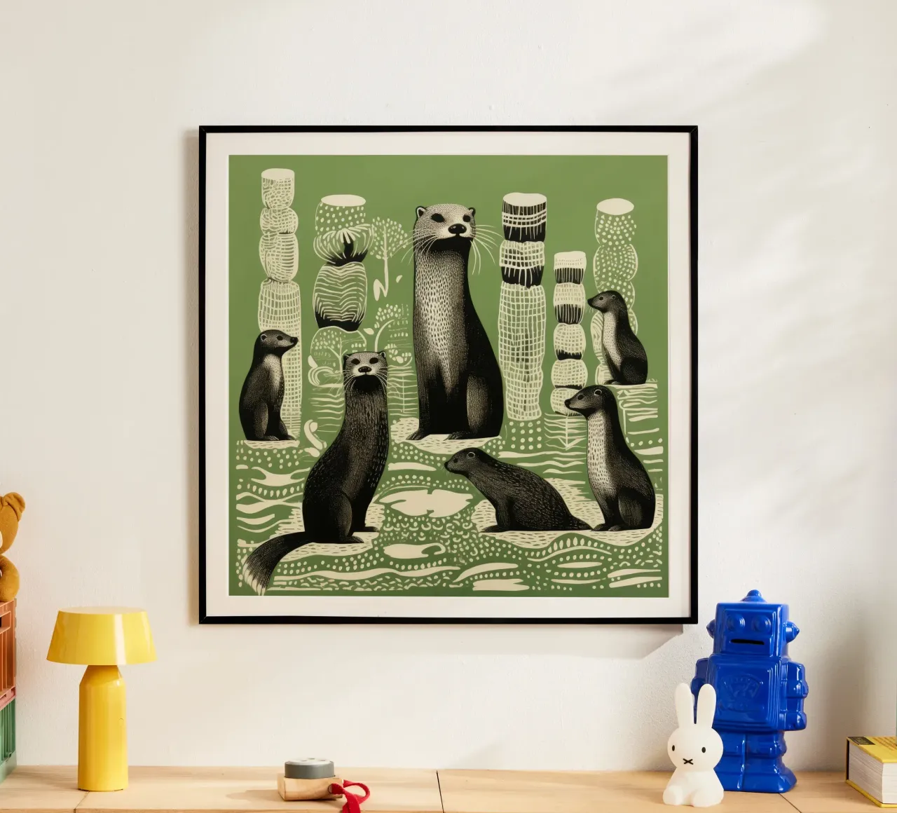 Lontra verde 4 poster con telaio in plastica da Minimal Animal Art