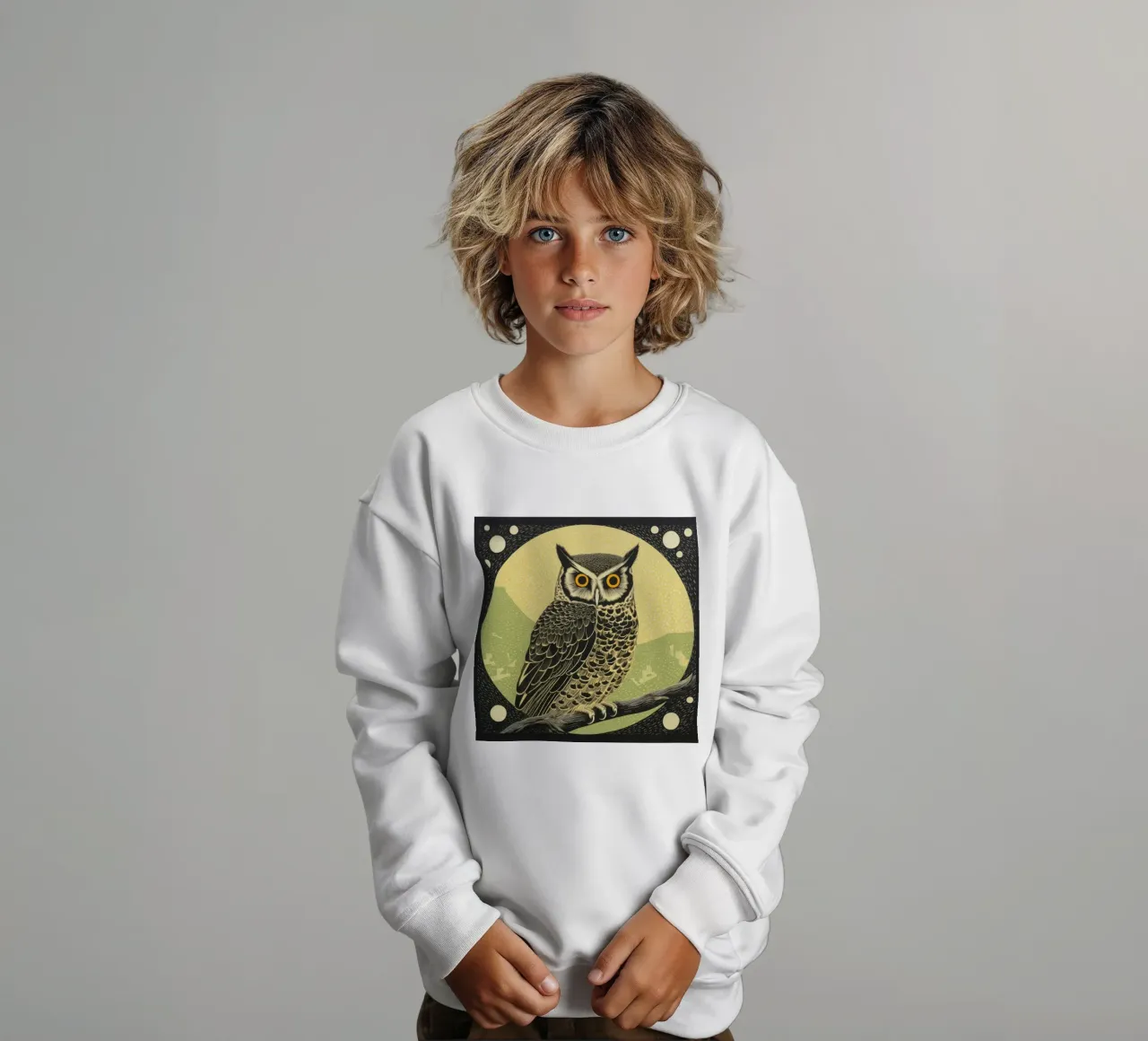 Gufo Verde 1 felpa bambino da Minimal Animal Art