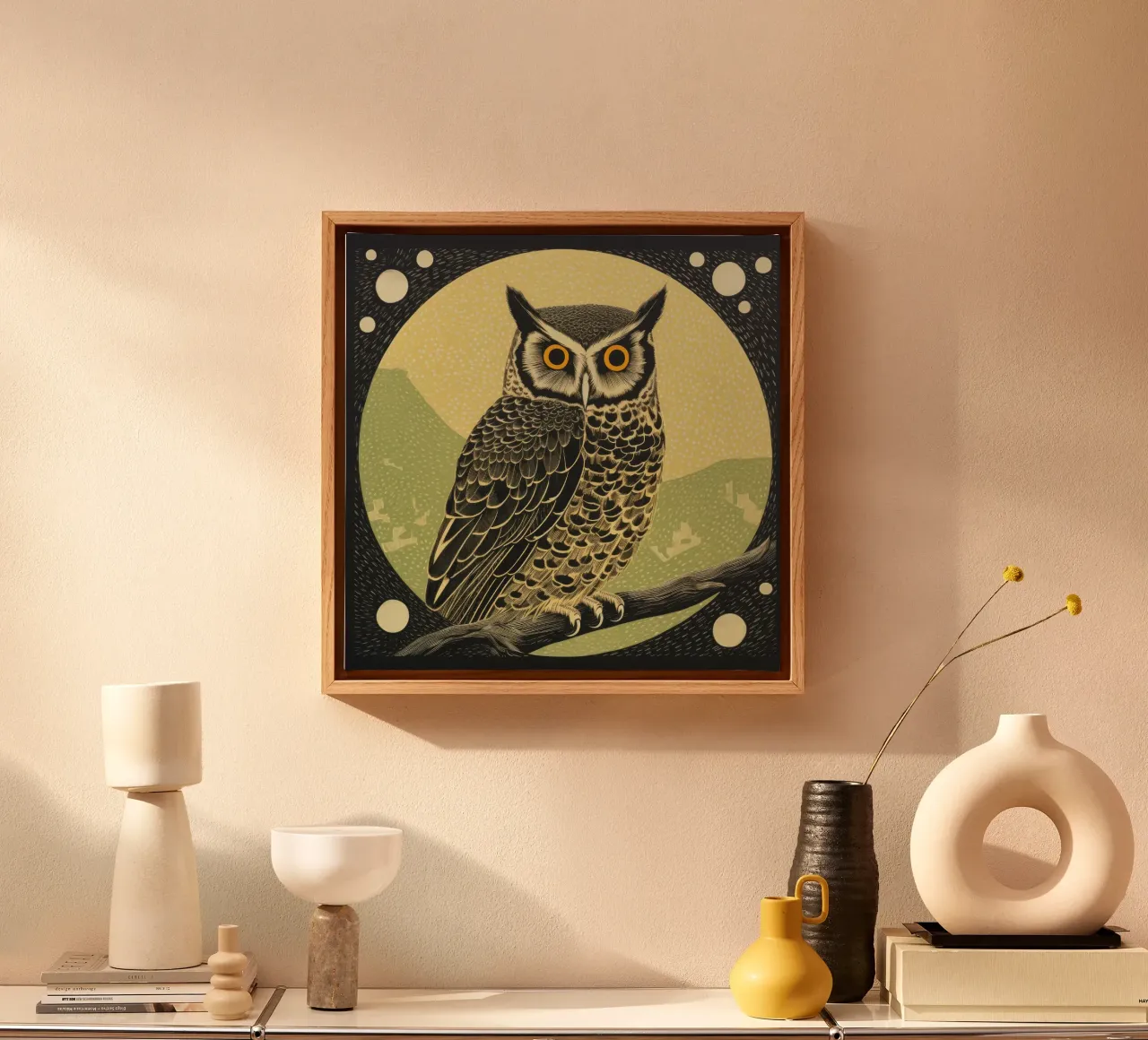 Groene Uil 1 canvas van Minimal Animal Art