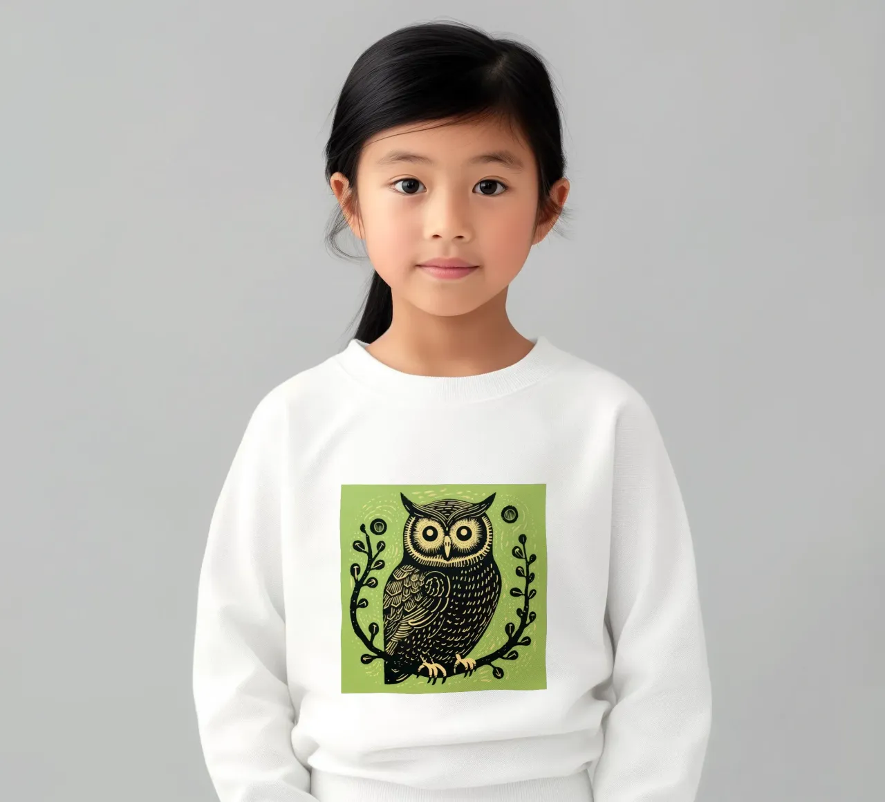 Gufo Verde 3 felpa bambino da Minimal Animal Art