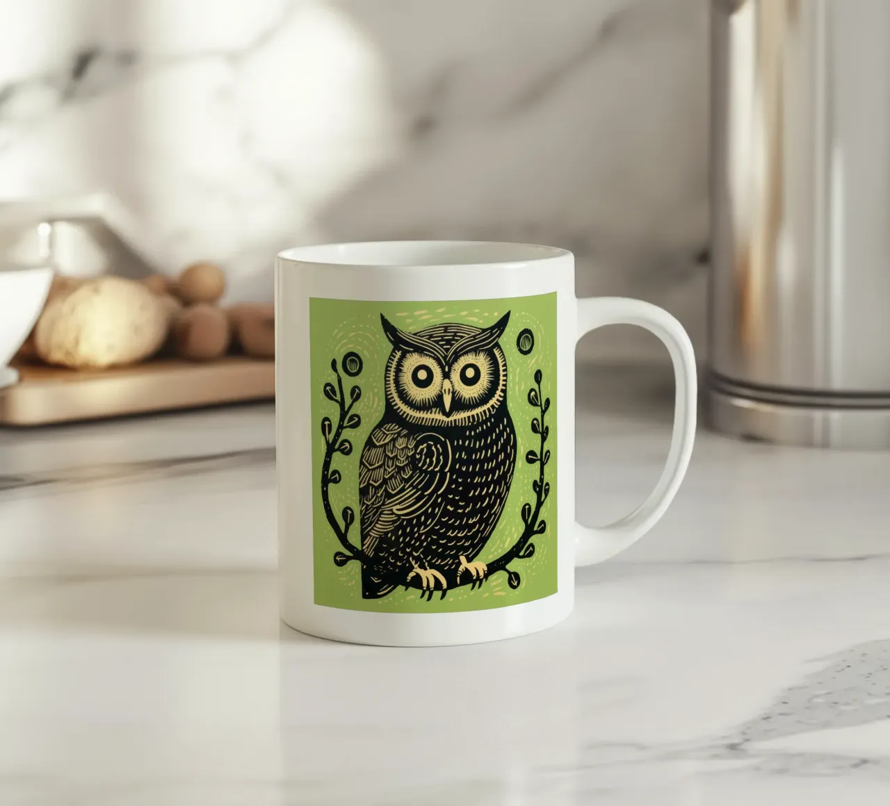 Gufo Verde 3 tazza in ceramica da Minimal Animal Art