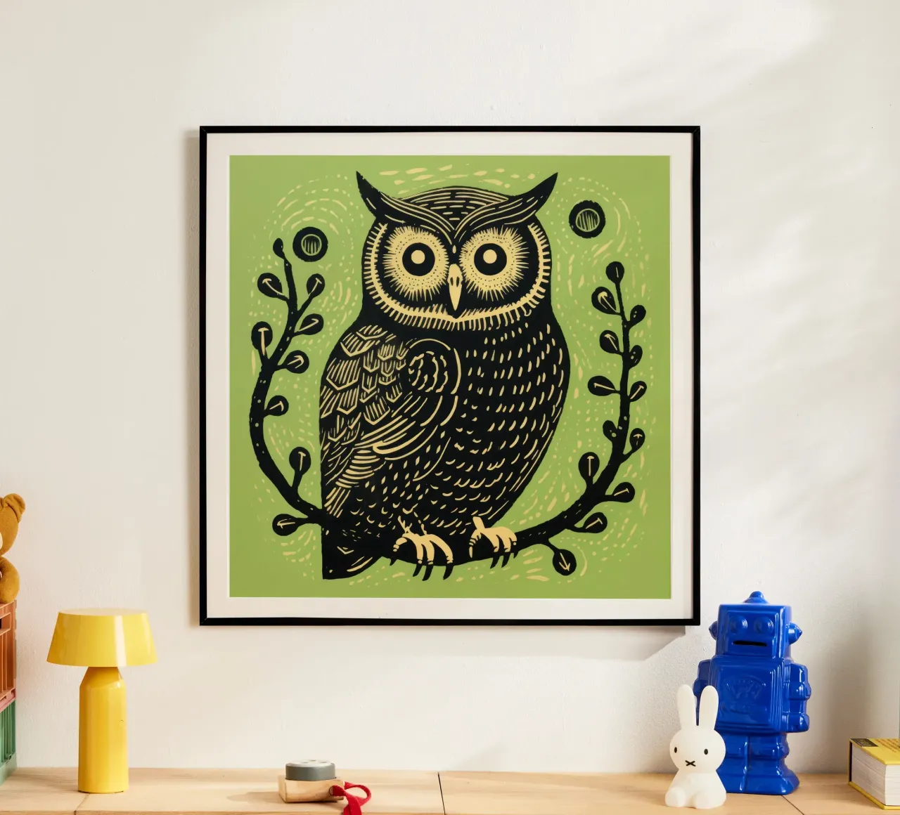 Grüne Eule Poster von Minimal Animal Art