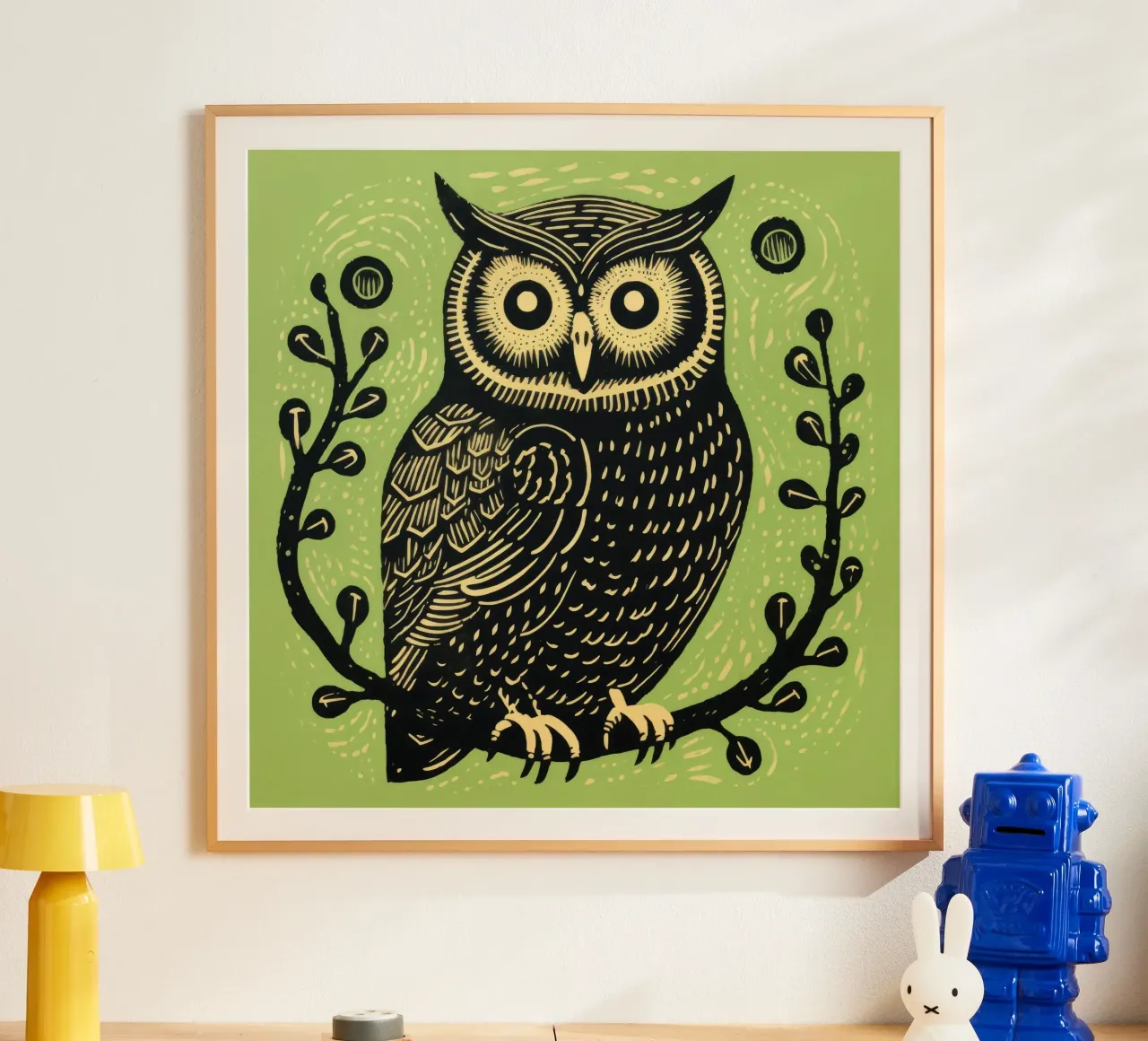 Grüne Eule Poster von Minimal Animal Art