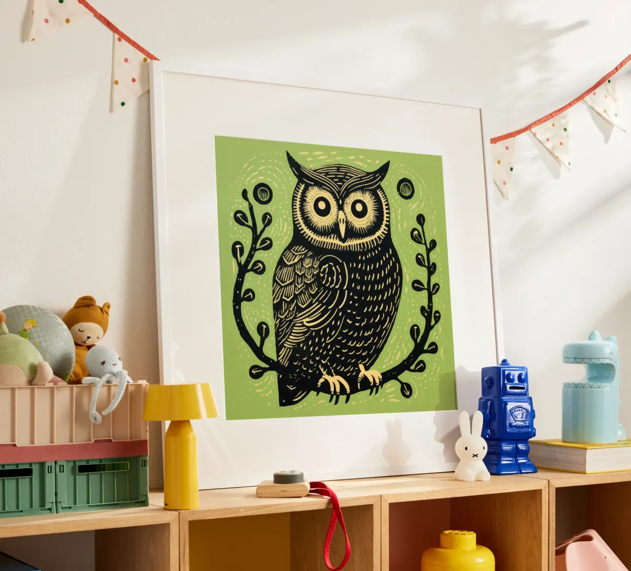 Grüne Eule Poster von Minimal Animal Art