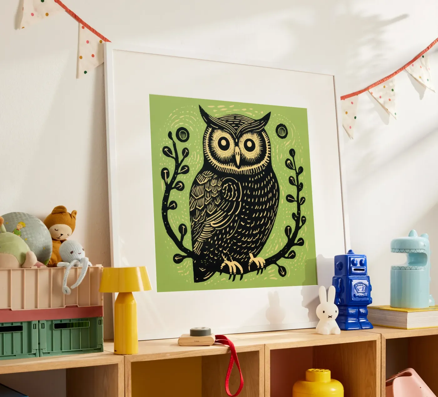 Gufo verde poster da Minimal Animal Art