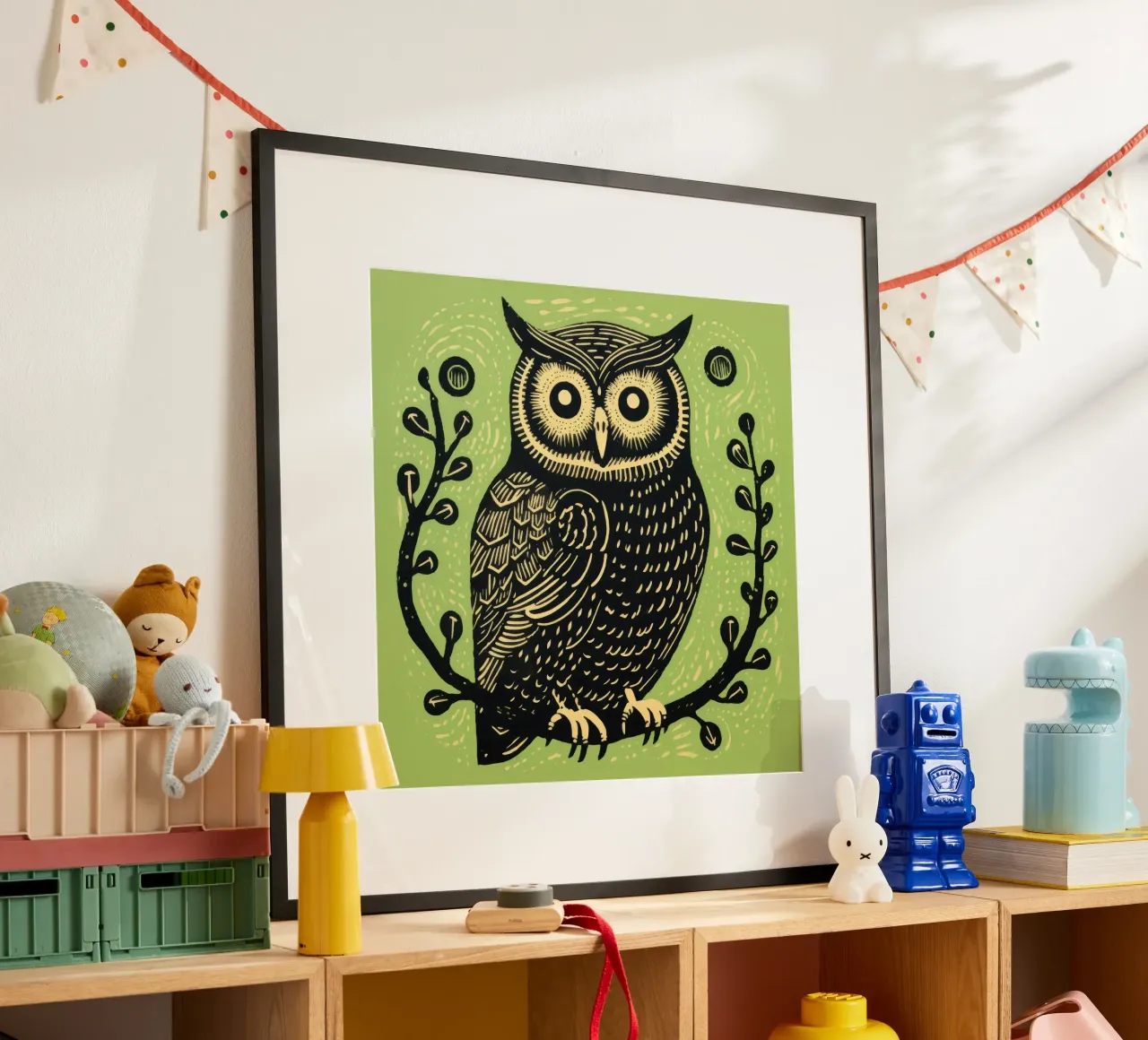 Grüne Eule Poster von Minimal Animal Art