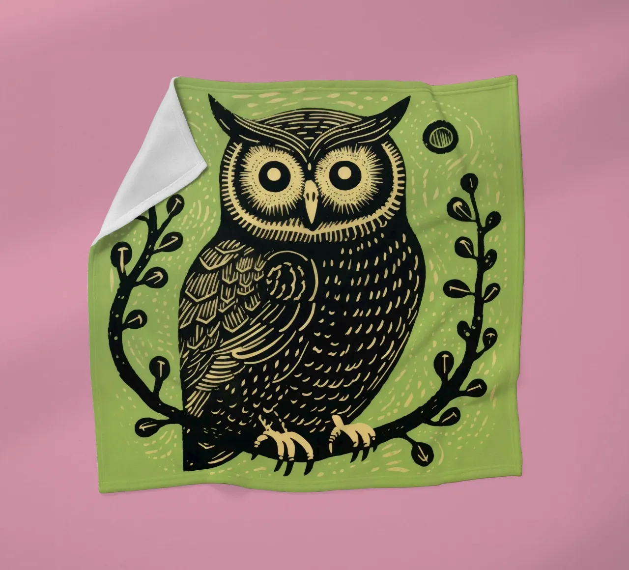 Grüne Eule Fleecedecke von Minimal Animal Art
