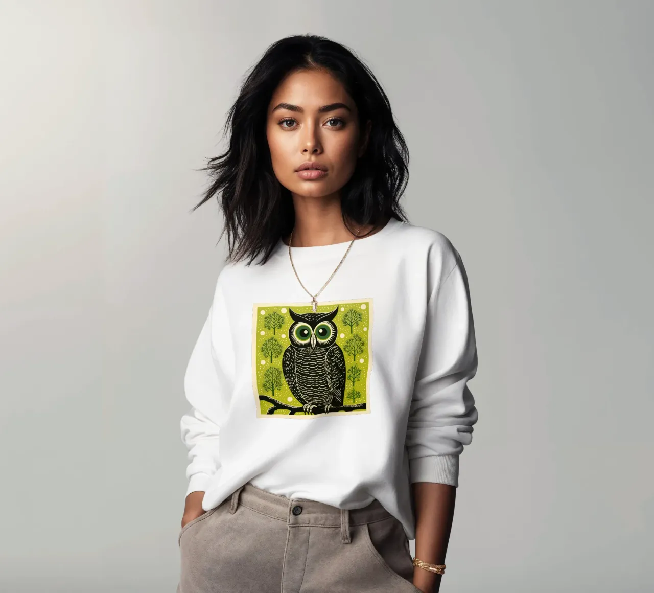 Groene Uil sweatshirt van Minimal Animal Art