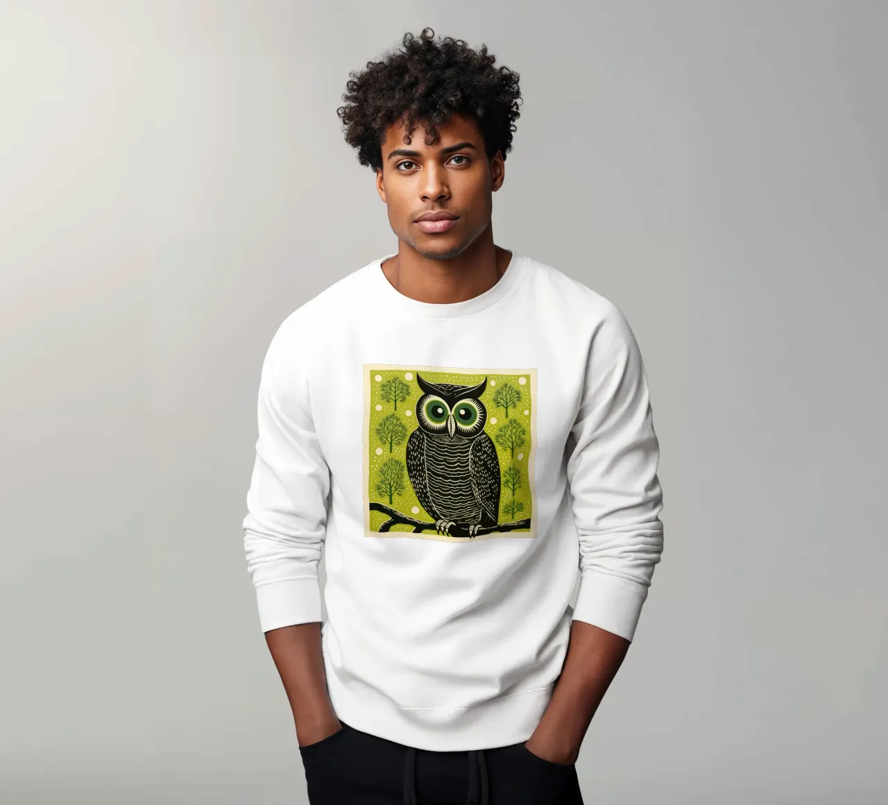 Gufo Verde 4 felpa da Minimal Animal Art