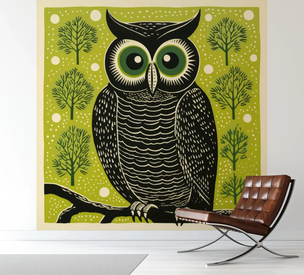 Hibou vert 4 papier peint photo de Minimal Animal Art