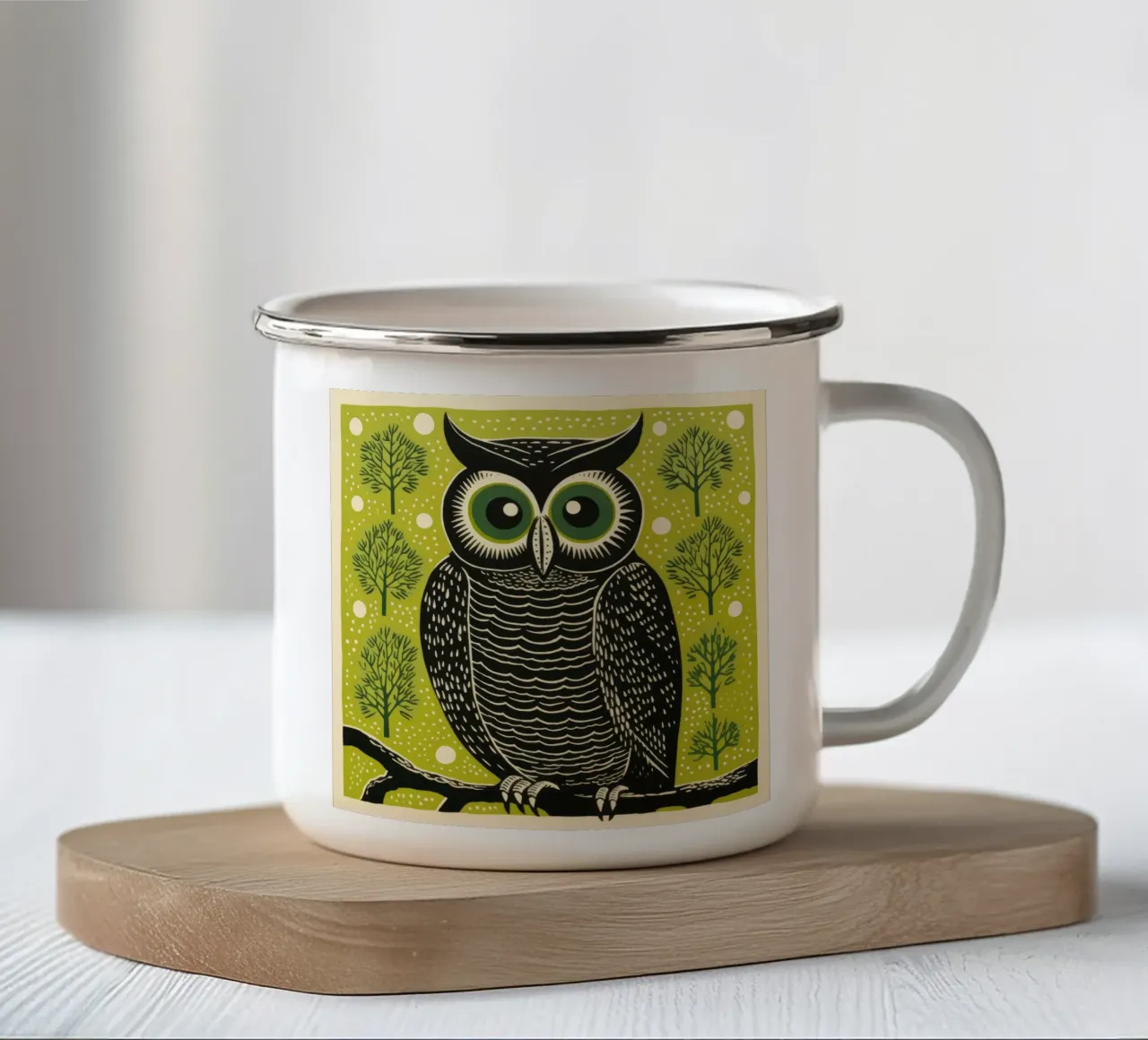 Gufo Verde 4 tazza in smalto da Minimal Animal Art