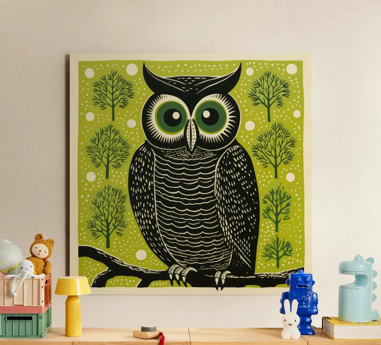 Gufo Verde 4 alluminio dibond da Minimal Animal Art