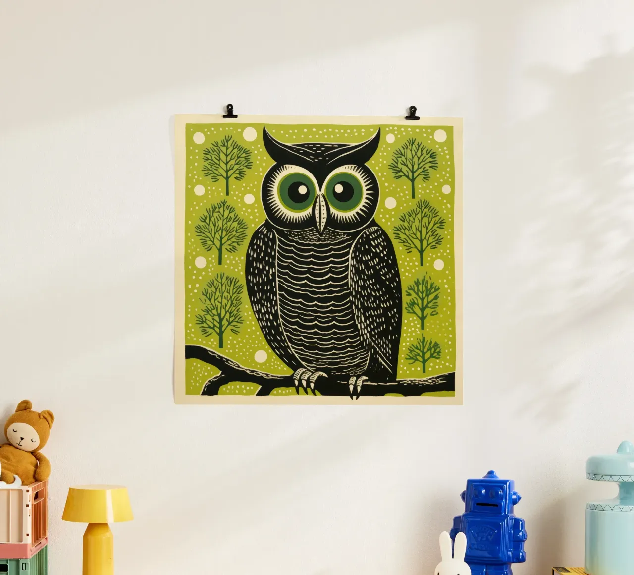 Grüne Eule Poster von Minimal Animal Art