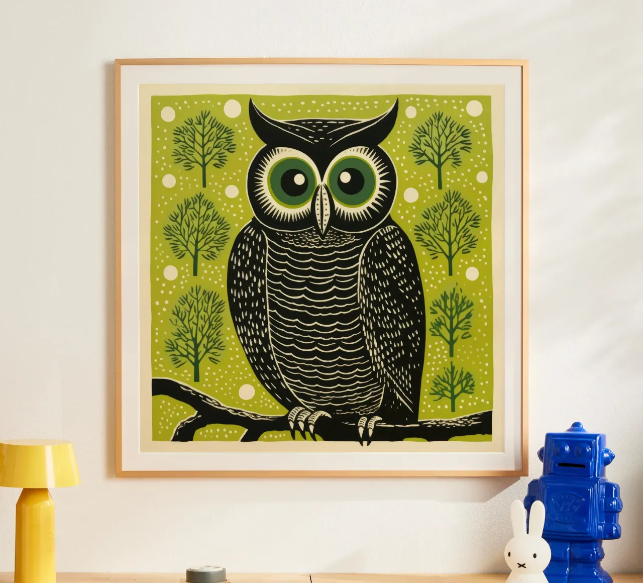 Grüne Eule Poster von Minimal Animal Art