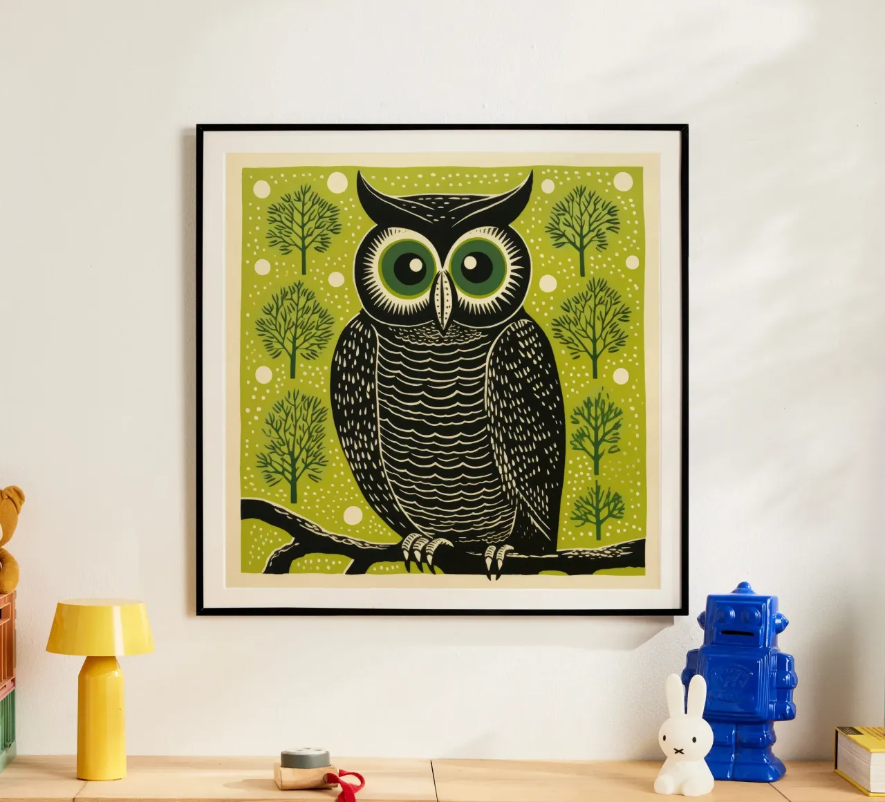 Grüne Eule Poster von Minimal Animal Art