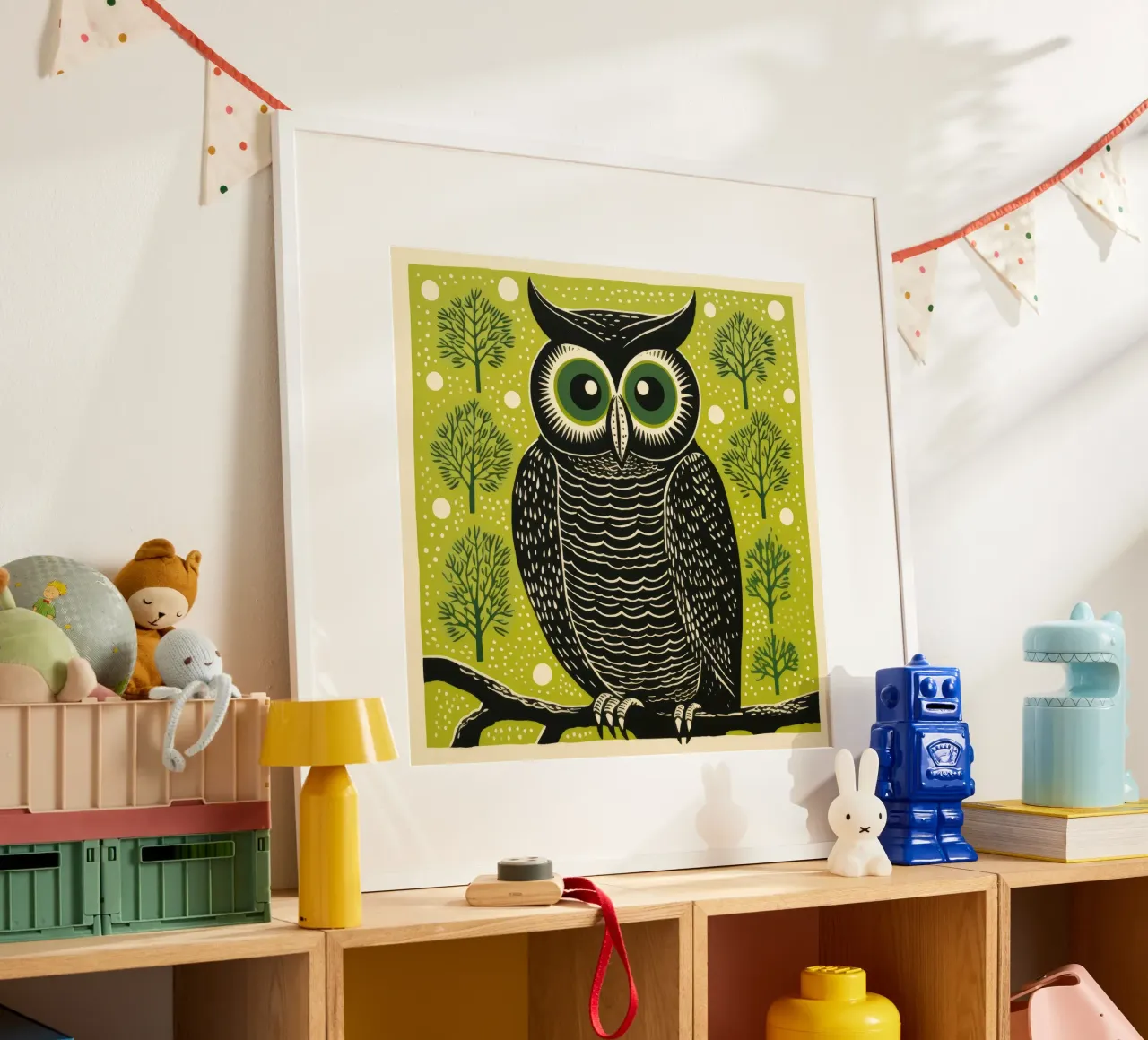 Grüne Eule Poster von Minimal Animal Art