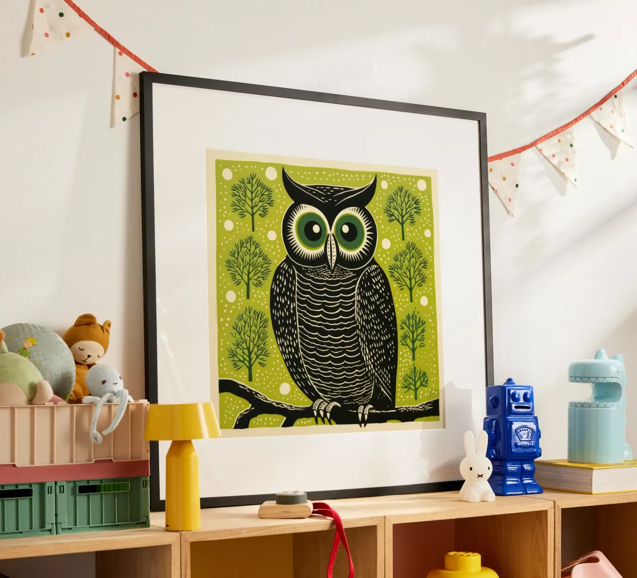 Grüne Eule Poster von Minimal Animal Art