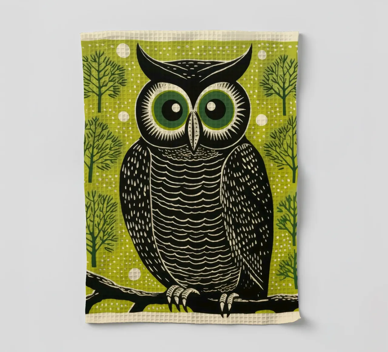 Gufo Verde 4 canovaccio da cucina da Minimal Animal Art