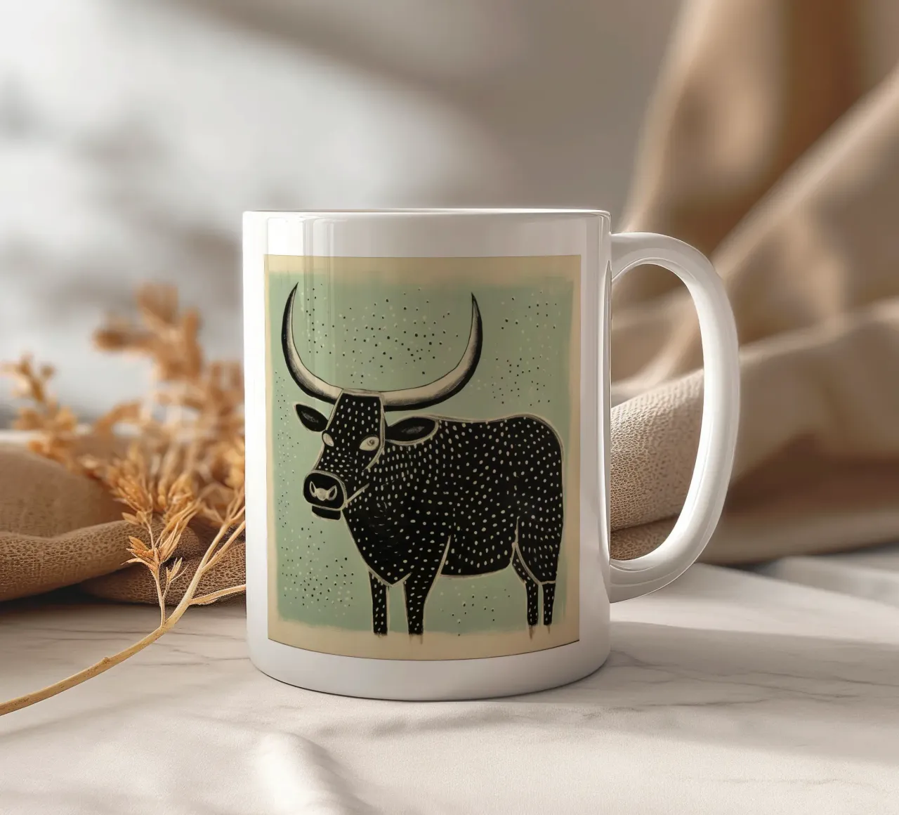 Bue verde 1 tazza in ceramica da Minimal Animal Art