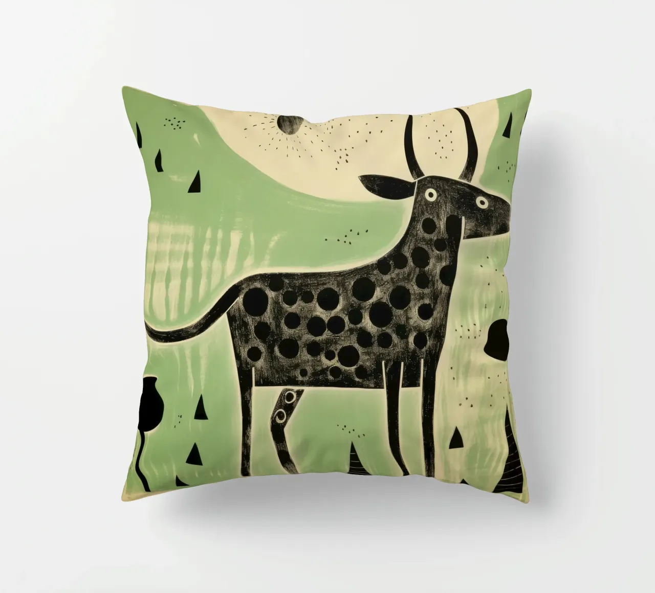 Green Ox 2 decorative cushion by Minimal Animal Art