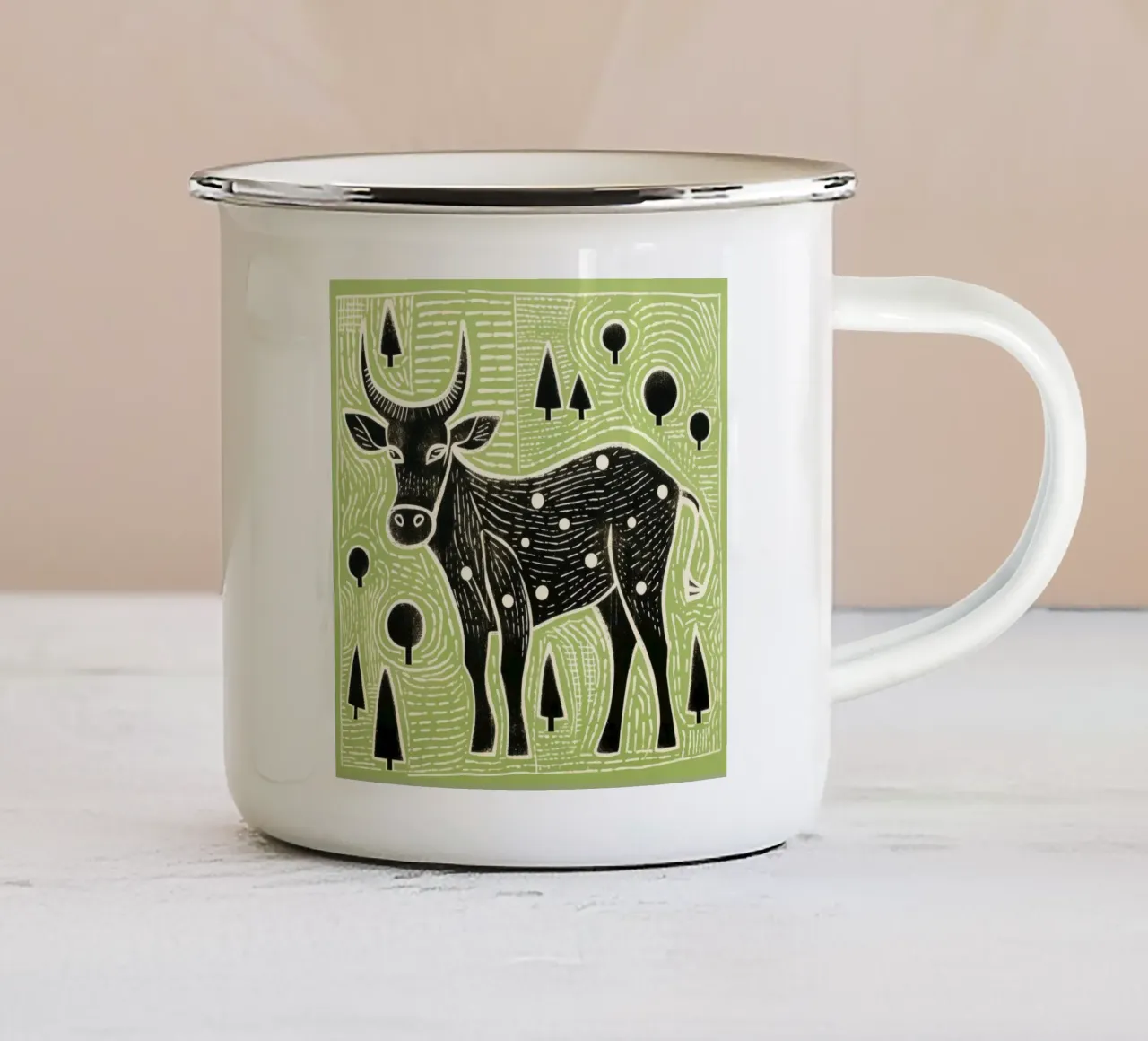 Bue verde 3 tazza in smalto da Minimal Animal Art