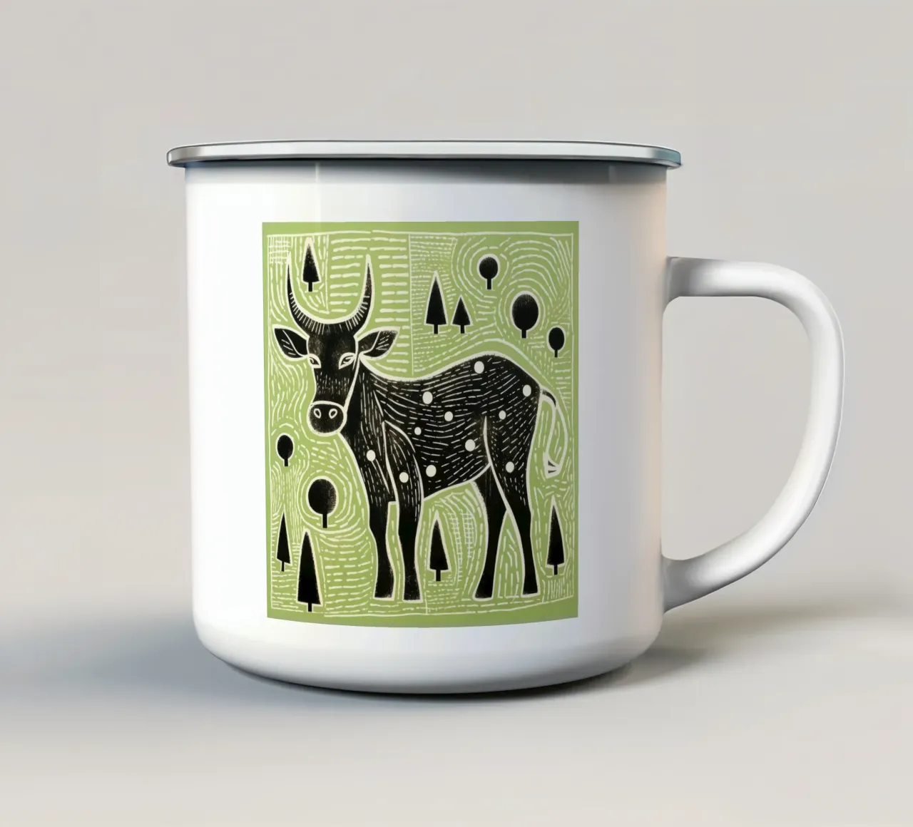Bue verde 3 tazza in smalto da Minimal Animal Art