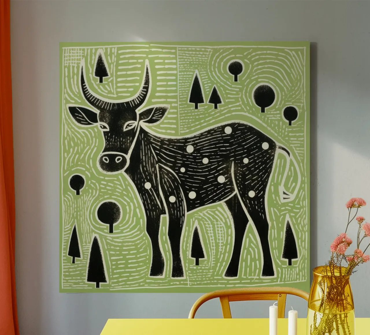 Green Ox 3 canvas by Minimal Animal Art