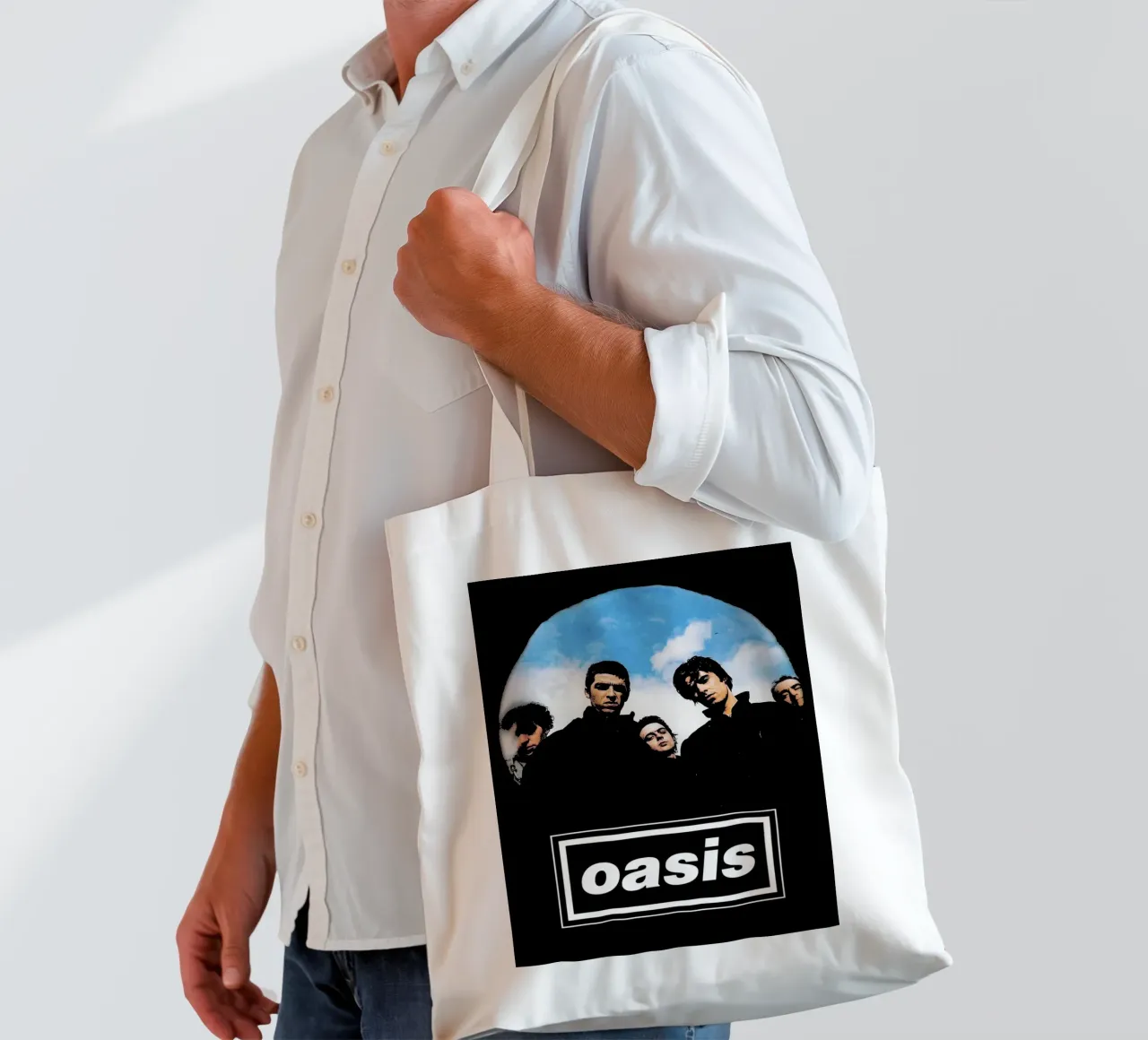 come back oasis britpop music band Art tote bag by music soul