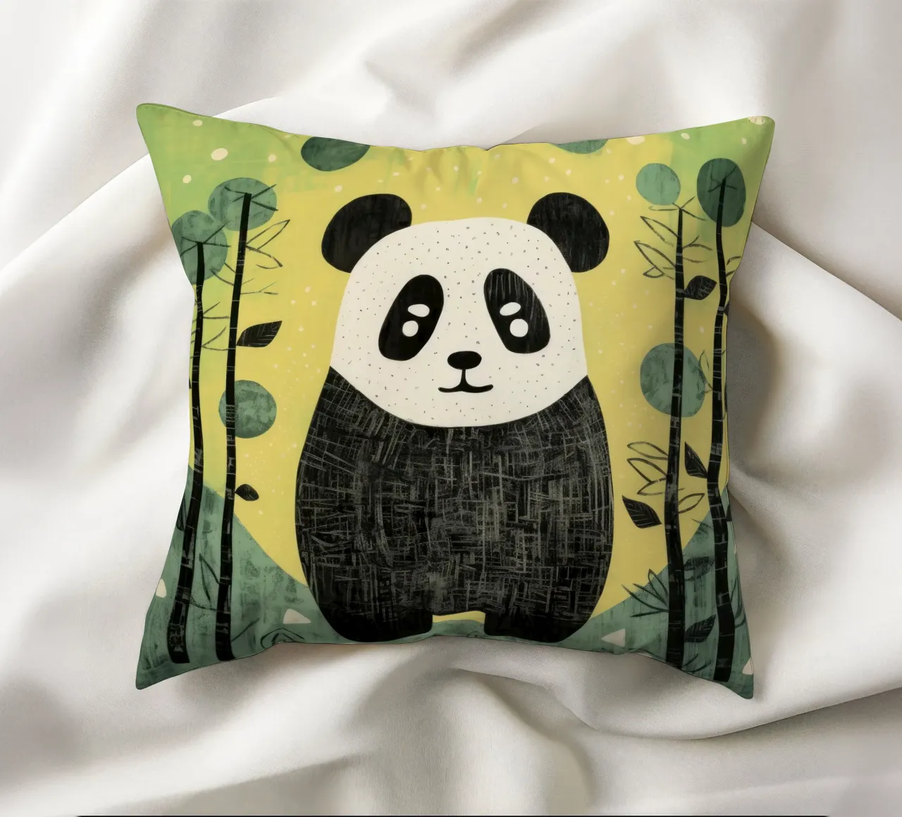 Green Panda 2 decorative cushion by Minimal Animal Art