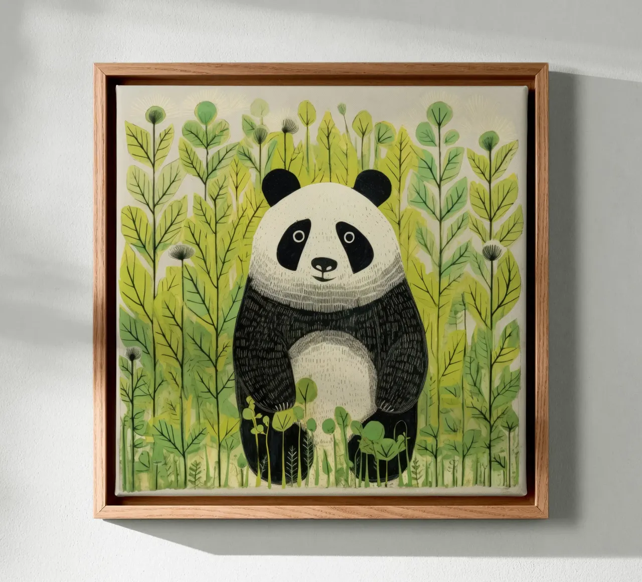 Panda verde 3 tela con Cornice a cassetta da Minimal Animal Art