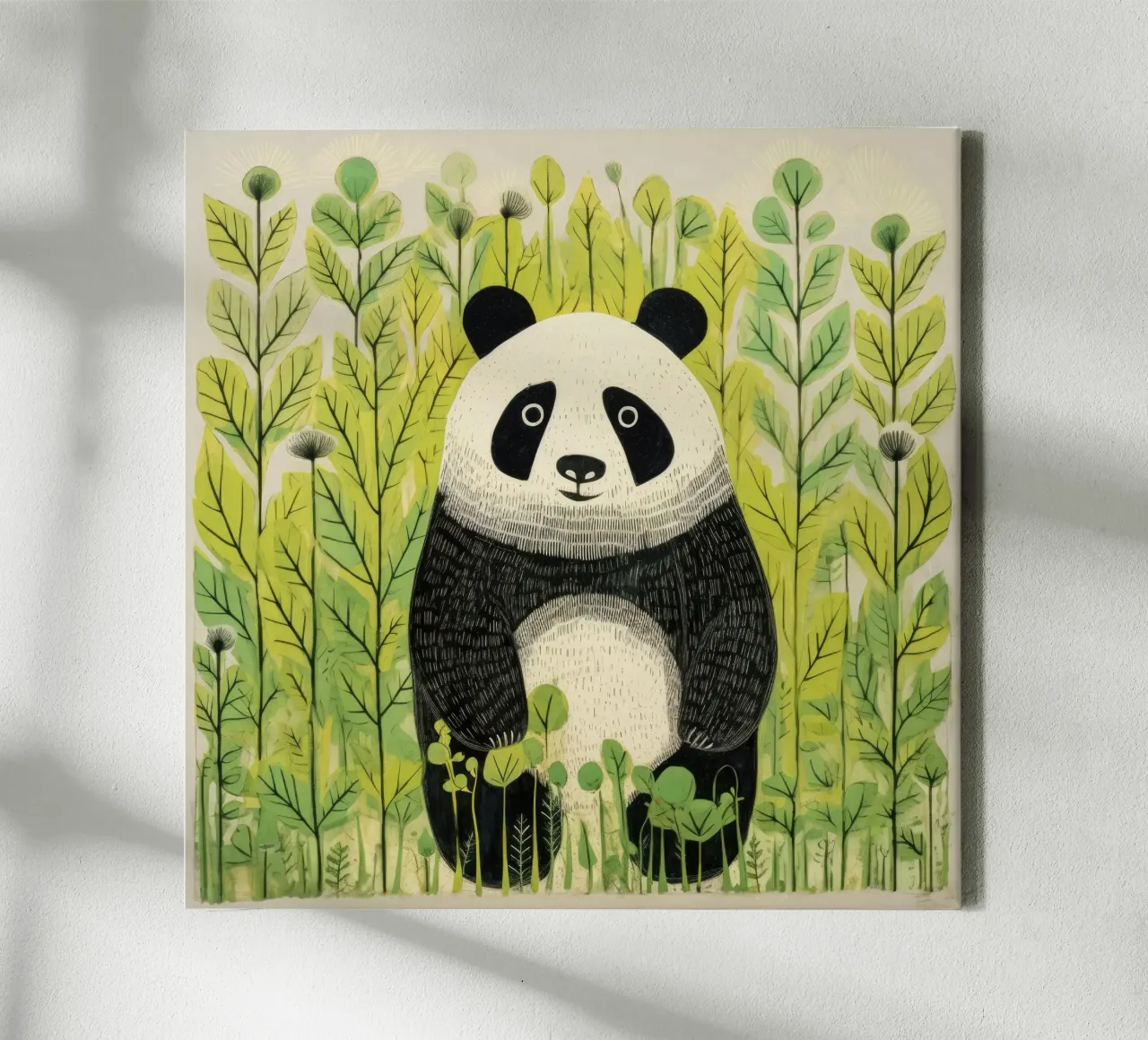 Panda verde 3 tela con Cornice a cassetta da Minimal Animal Art