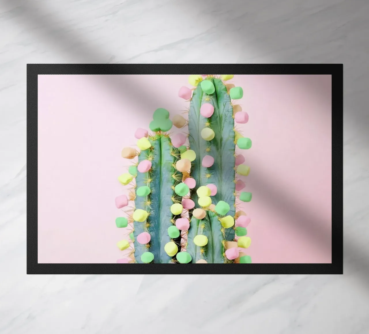 Marshmallow Cactus in Bloom doormat by Juj Winn