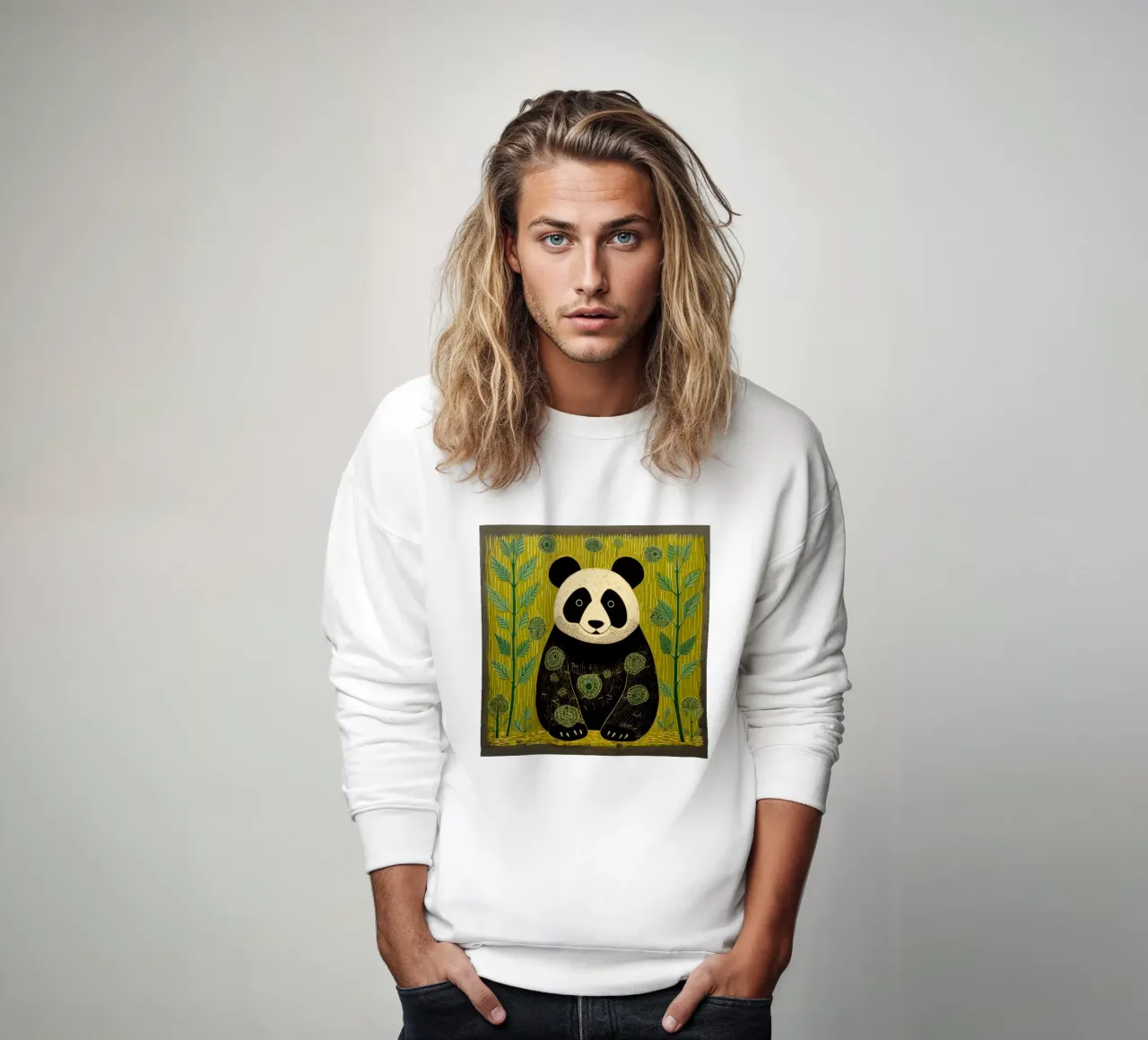 Panda verde 4 felpa da Minimal Animal Art