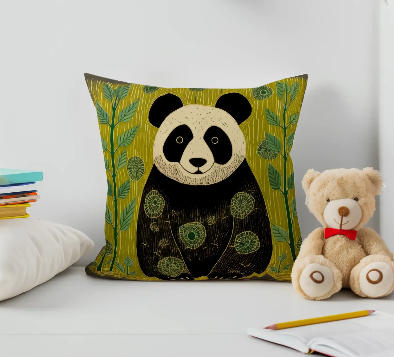Panda verde 4 cuscino da Minimal Animal Art