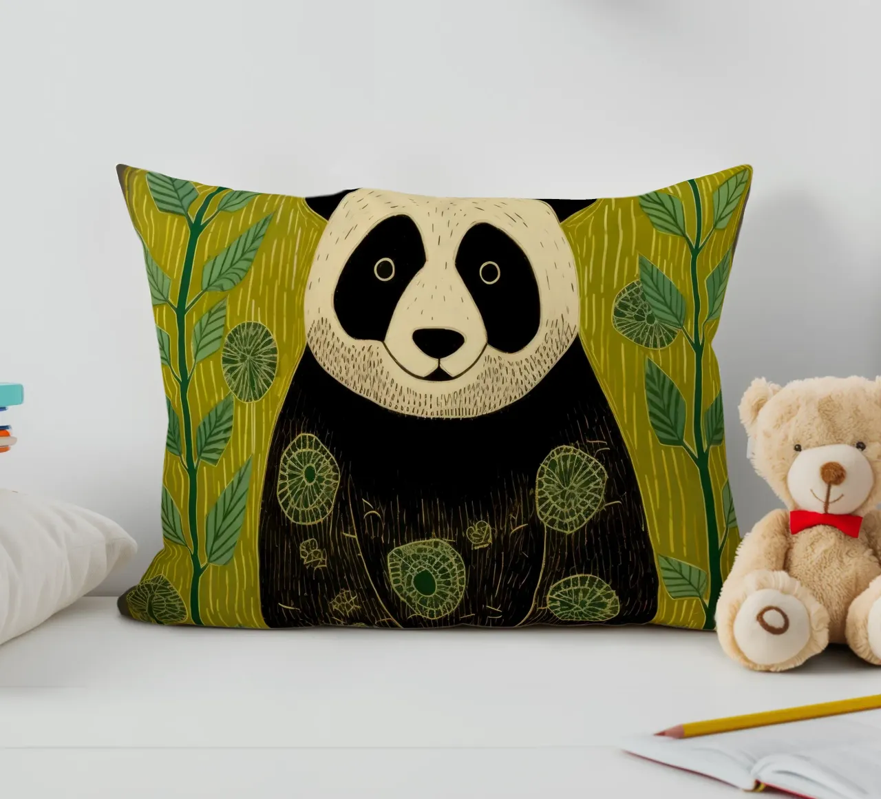 Panda verde 4 cuscino da Minimal Animal Art